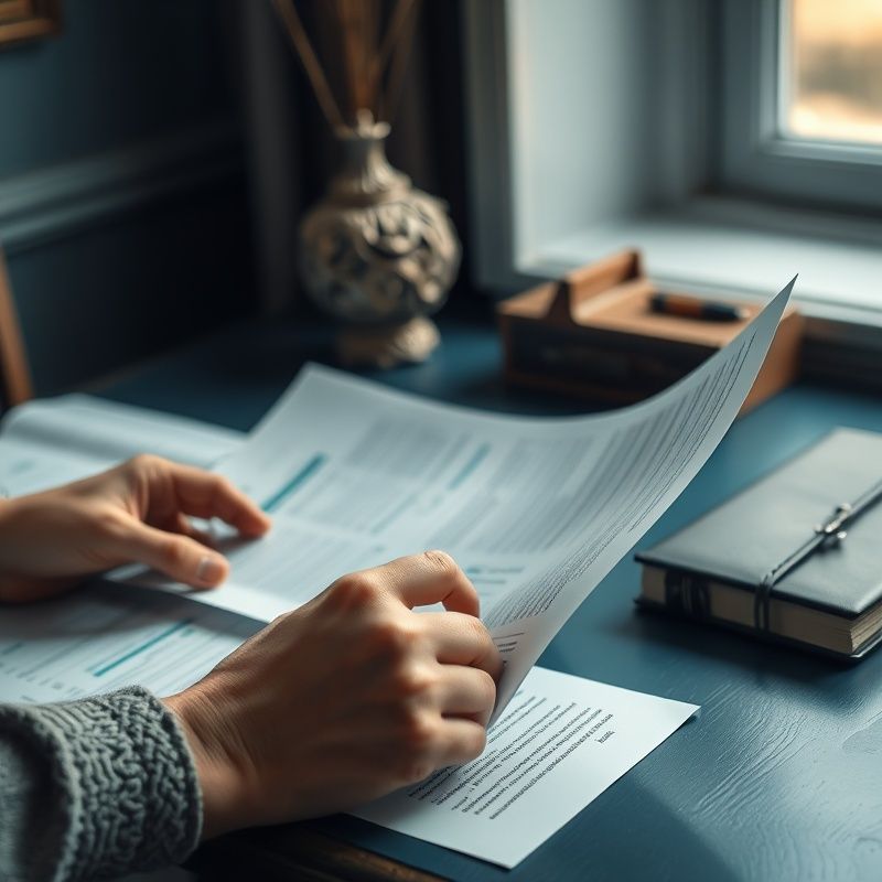 Ruce prohlížející finanční dokumenty na indigově laděném stole